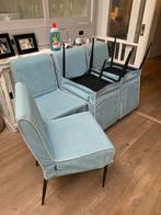 6 eetkstoelen LOODS 5, losse katoen hoes, blauw ,witte  bies, Huis en Inrichting, Stoelen, Ophalen, Gebruikt, Blauw, Stof