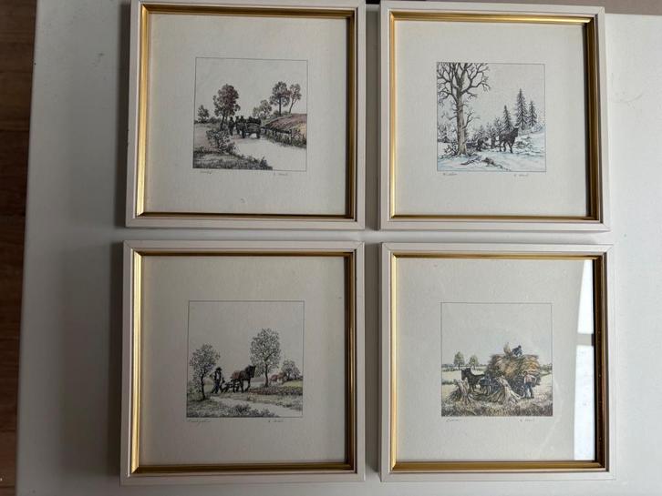 DE 4 JAARGETIJDE " LUDWIG URACK" HET BOEREN LEVEN, Antiek en Kunst, Kunst | Schilderijen | Klassiek, Ophalen of Verzenden