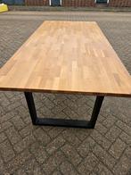 Massief houten eettafel met stalen onderstel, Ophalen of Verzenden