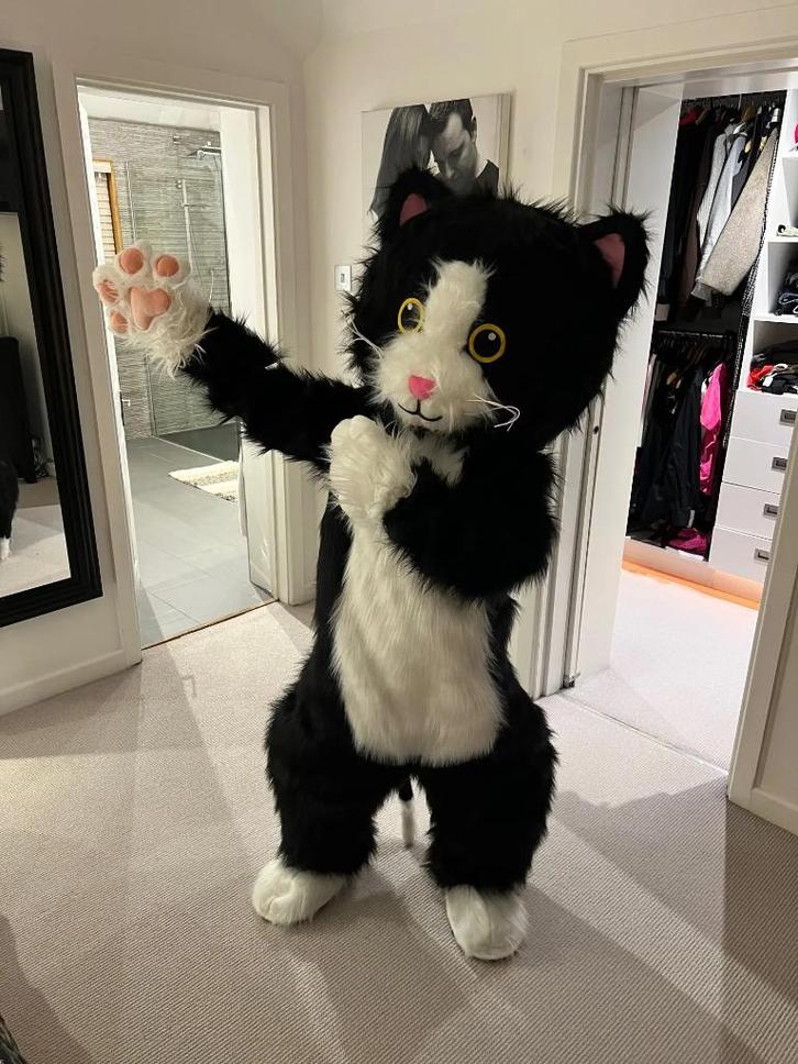 Zwart Witte Kat Fursuit Furry Suit Fur Suit Pak, Hobby en Vrije tijd, Kostuums, Theaterbenodigdheden en LARP, Nieuw, Verzenden