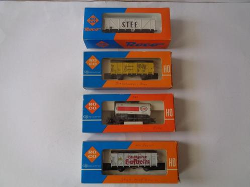 Oude Roco HO Trein Wagons met opdruk met Doos, 4 stuks, Hobby en Vrije tijd, Modeltreinen | H0, Zo goed als nieuw, Wagon, Gelijkstroom of Wisselstroom