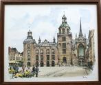 Tekening van het stadhuis en de kerk van Goes. Ingelijst. 28, Verzamelen, Foto's en Prenten, Ophalen of Verzenden, Gebruikt, Gebouw