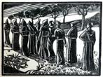 Bernard Essers (1893-1945) Houtsnede 'Monniken stoet' ~1925., Ophalen of Verzenden