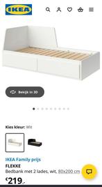 Bedbank uitschuifbaar 2 lades - Ikea Flekke,  incl matrassen, Ophalen, Eenpersoons, Wit, Zo goed als nieuw