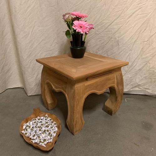 Opium bijzettafel - 40 x 40 cm - massief teak - TTM Wonen, Huis en Inrichting, Tafels | Bijzettafels, Nieuw, Vierkant, Minder dan 45 cm
