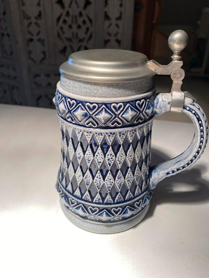 Vintage Duitse Bierpul met Tinnen Deksel, Antiek en Kunst, Antiek | Keramiek en Aardewerk, Ophalen of Verzenden
