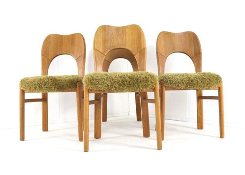 set 4 eiken stoelen eetkamerstoelen vintage Deens, Huis en Inrichting, Stoelen, Zo goed als nieuw, Vier, Hout, Stof, Bruin, Verzenden