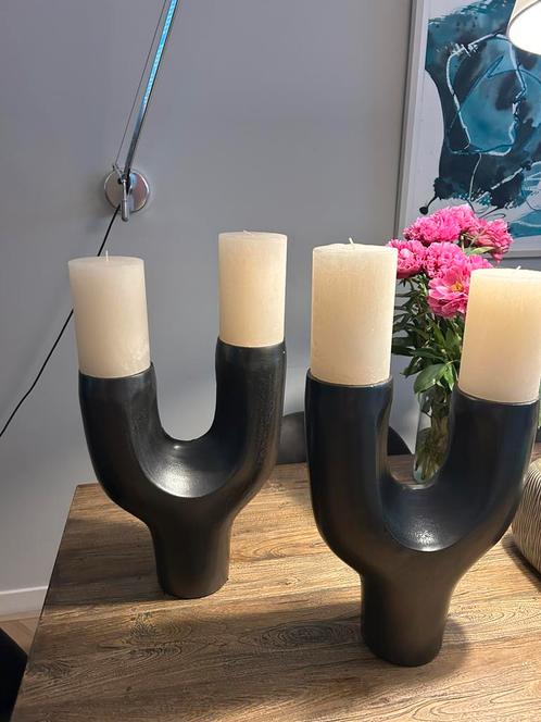 Twee moderne design kandelaars – 41 cm hoog – €30 setprijs, Huis en Inrichting, Woonaccessoires | Kandelaars en Kaarsen, Zo goed als nieuw