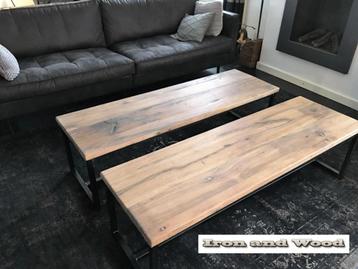 Oud eiken wagonplanken of barnwood salontafels op maat beschikbaar voor biedingen