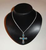 Ketting Kruis Turkoois Markasiet 925 Zilver, Met edelsteen, Ophalen of Verzenden, Zo goed als nieuw, Zilver
