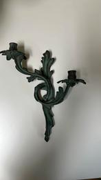 Bronzen gepatineerde wandkandelaar voor 2 kaarsen, Antiek en Kunst, Ophalen of Verzenden, Koper of Brons