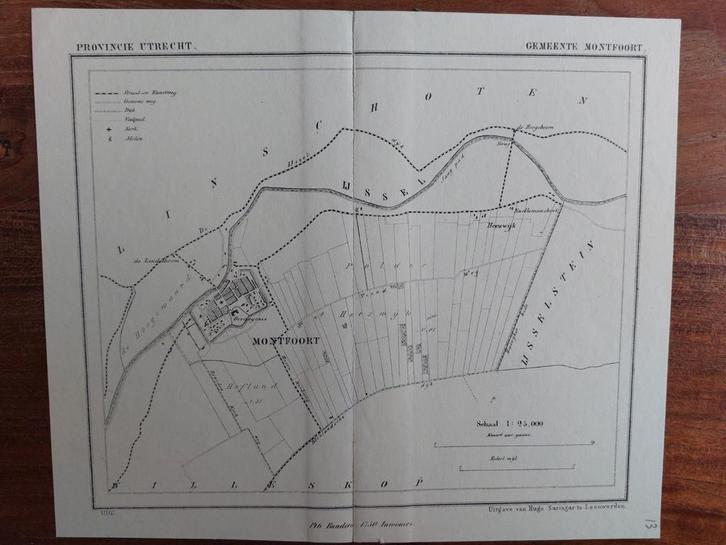 13 / Gemeente Monfoort Heeswijk Litho uit 1867 van J. Kuyper, Antiek en Kunst, Kunst | Litho's en Zeefdrukken, Ophalen of Verzenden