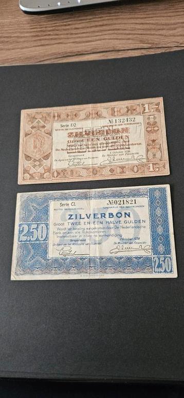 Bankbiljet zilverbon 1 en 2 1/5 gulden 1938 beschikbaar voor biedingen