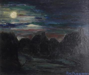 LANDSCHAP MET DORPJE BIJ VOLLE MAAN🌕NACHT>STIJL TOON KOSTER beschikbaar voor biedingen