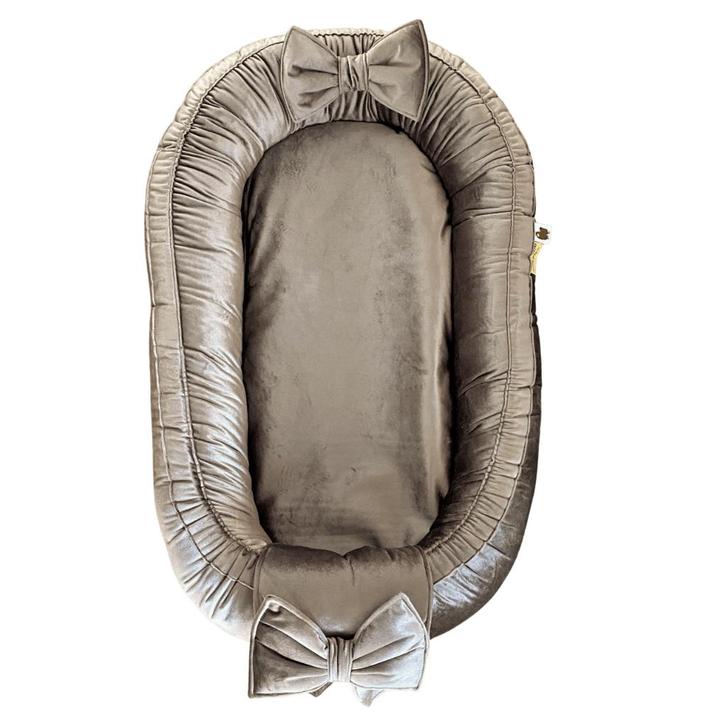 Babynestje Velvet luxury taupe bruin/grijs strik, Kinderen en Baby's, Babywiegjes en Ledikanten, Nieuw, Overige typen, Verzenden