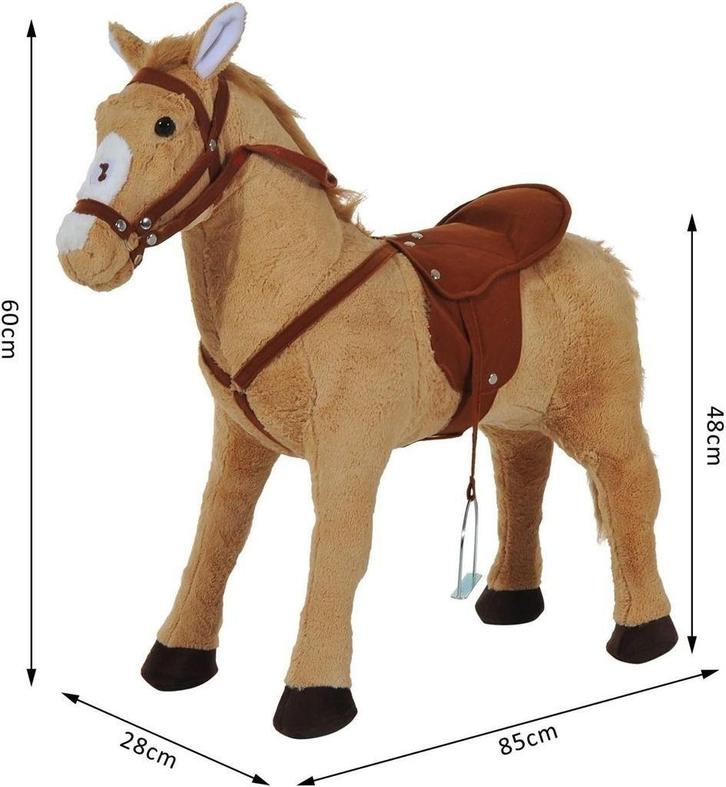 Pluche speelpaard met geluid | Kleur: Beige | afmetingen 85, Kinderen en Baby's, Speelgoed | Hobbelfiguren, Nieuw, Ophalen of Verzenden