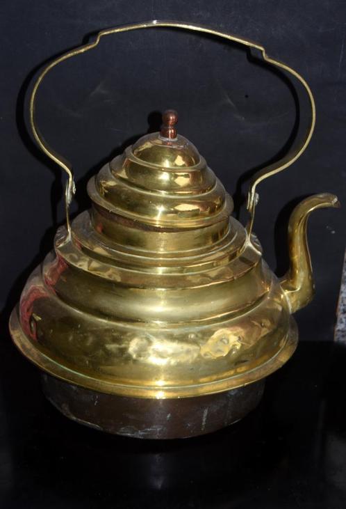 Antieke grote 19e eeuwse geel koperen waterketel ketel, Antiek en Kunst, Antiek | Koper en Brons, Ophalen of Verzenden