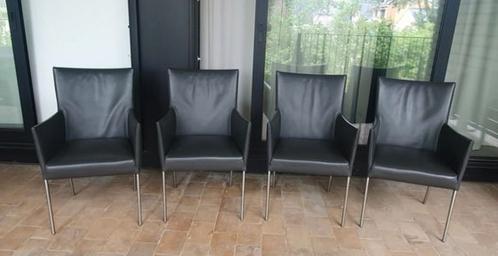 4x Bert Plantagie Designer Eetkamerstoelen - Zwart, Huis en Inrichting, Stoelen, Zo goed als nieuw, Vier, Leer, Metaal, Zwart