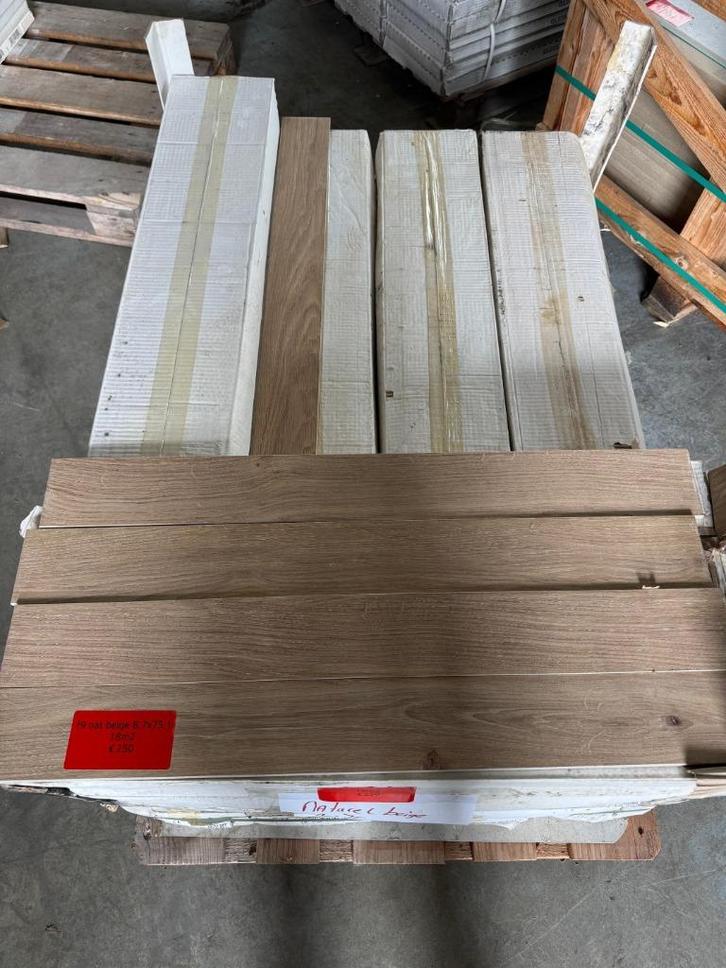 Tegel Houtlook Visgraat Natural Beige 8.7x75.1 18m2, Doe-het-zelf en Verbouw, Tegels, Nieuw, Vloertegels, Keramiek, 60 cm of meer