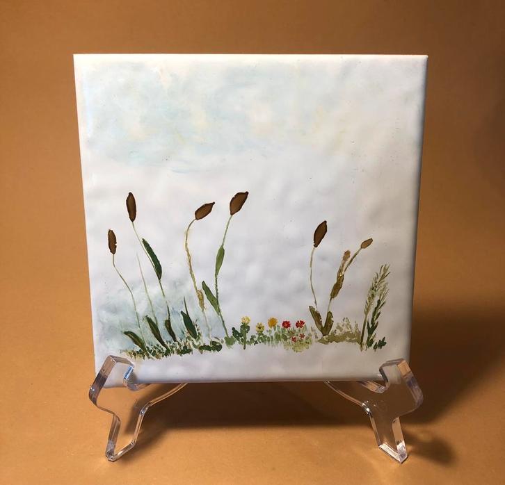 Wandtegeltje, modern, met bloemen, gemaakt in Italie, Antiek en Kunst, Antiek | Wandborden en Tegels, Ophalen of Verzenden