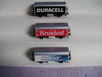 3x Marklin Ho goederenwagon met diverse reclames. beschikbaar voor biedingen