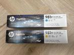 2 stuks PageWide cartridges HP 981Y cyan-yellow HP 556/586, Verzenden, Nieuw, Cartridge, HP (ORIGINEEL)