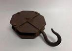 Antiek vintage groot stalen industrieel katrol met haak - 2, Ophalen of Verzenden