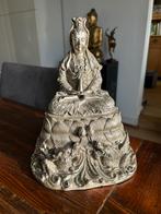 Grote verzilverde bronzen Quận Yin op lotustroon met draken, Verzenden
