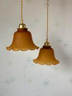 Vintage Clichy Hanglamp Kappen Bruin/Oker, Ophalen, Gebruikt, Glas, Minder dan 50 cm