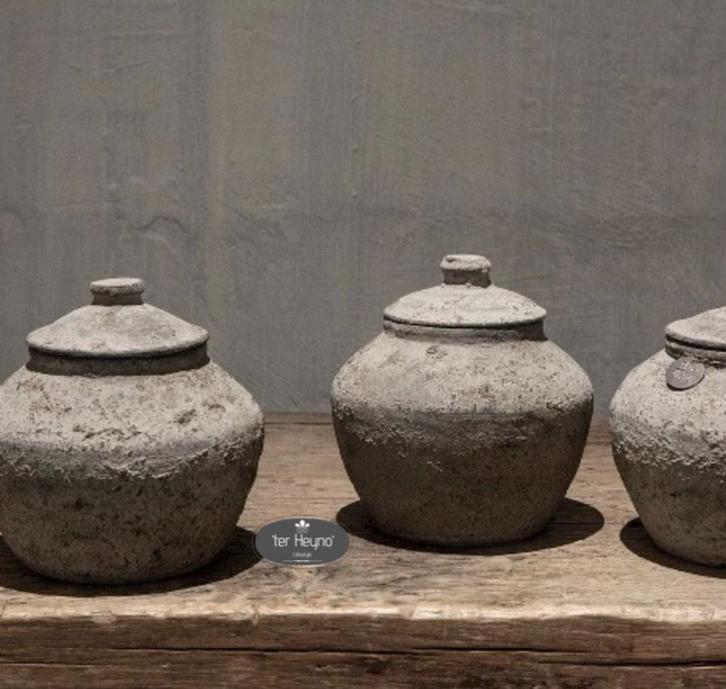 Stenen pot deksel potje steen grijs stoer sober landelijk, Huis en Inrichting, Woonaccessoires | Overige, Nieuw, Verzenden