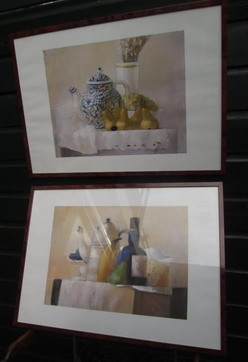 2 x Ingelijst Stilleven Lilita Upeniece Kunstdruk 52 x 72 cm, Huis en Inrichting, Woonaccessoires | Schilderijen, Tekeningen en Foto's