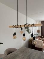 Moderne Houten Hanglamp met 6 Lampen, Huis en Inrichting, Lampen | Hanglampen, Ophalen of Verzenden, Zo goed als nieuw, Hout, 75 cm of meer
