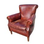 Muylaert schapenleren fauteuil rood bruin + BEZORGING GRATIS, Huis en Inrichting, Fauteuils, ., Ophalen of Verzenden, Zo goed als nieuw