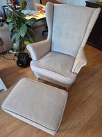 Ikea Strandmon Fauteuil + Voetenbankje, Huis en Inrichting, Ophalen, Hout, Zo goed als nieuw, 75 tot 100 cm