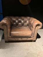 Eleonora Chesterfield Fauteuil In Nieuwstaat, Leer, Ophalen of Verzenden, 75 tot 100 cm, Zo goed als nieuw