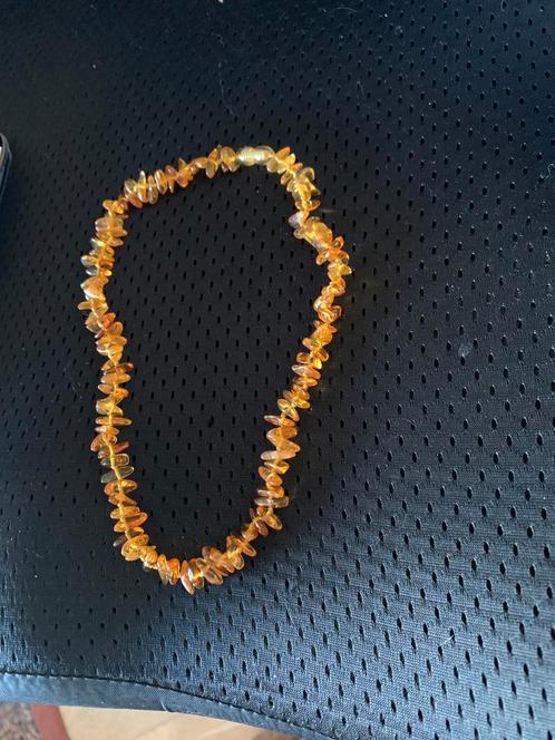 Amber (Baltisch barnsteen)  kettinkje, Sieraden, Tassen en Uiterlijk, Kettingen, Zo goed als nieuw, Steen of Mineraal, Bruin, Verzenden