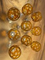 9 stuks amberkleurige Loodkristal Wijnglazen, Ophalen of Verzenden