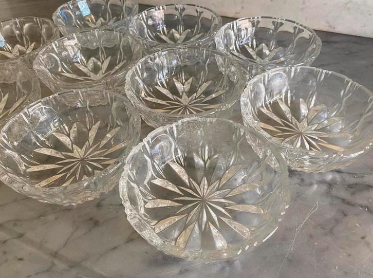 Set 10 vintage geperst glazen schaaltjes kommetjes, Antiek en Kunst, Antiek | Servies los, Ophalen of Verzenden