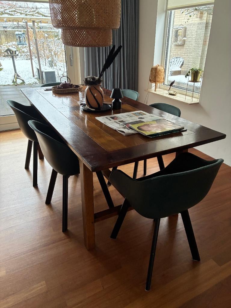 Eethoekstoelen (6 stuks), modern groen / zwarte poten, Huis en Inrichting, Stoelen, Ophalen, Gebruikt, Overige kleuren, Modern