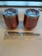 NIEUW! Herbruikbare thermo 2mokken met deksel rietjes €19,99, Ophalen of Verzenden, Nieuw