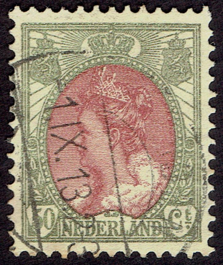 Nederland 1899, Kon. Wilhelmina, 50 ct, bronsgroen/br.rood., Postzegels en Munten, Postzegels | Nederland, Gestempeld, T/m 1940