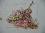 Borduurwerk "Viool en bloemen", Ophalen of Verzenden, Gebruikt, Handborduren, Onderdeel of Toebehoren