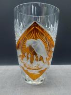 Vintage kristallen vaas amber cut-to-clear – Julia stijl, Antiek en Kunst, Antiek | Glas en Kristal, Ophalen of Verzenden