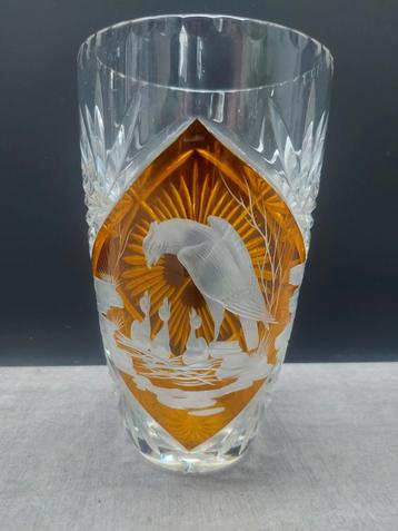 Vintage kristallen vaas amber cut-to-clear – Julia stijl beschikbaar voor biedingen