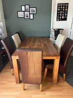 6x Leren Eetkamer stoelen Bruin/Creme, Ophalen, Gebruikt, Bruin, Vijf, Zes of meer stoelen