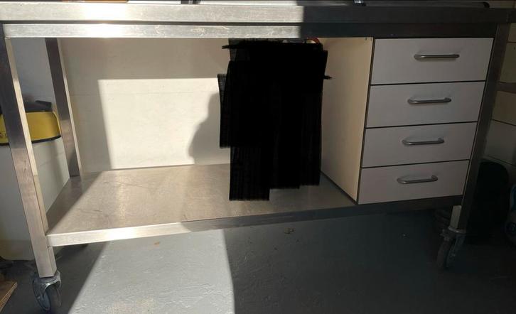 Werktafel op wielen met lades, Huis en Inrichting, Keuken | Complete keukens, Gebruikt, Overige typen, Wit, Staal of Rvs, Ophalen