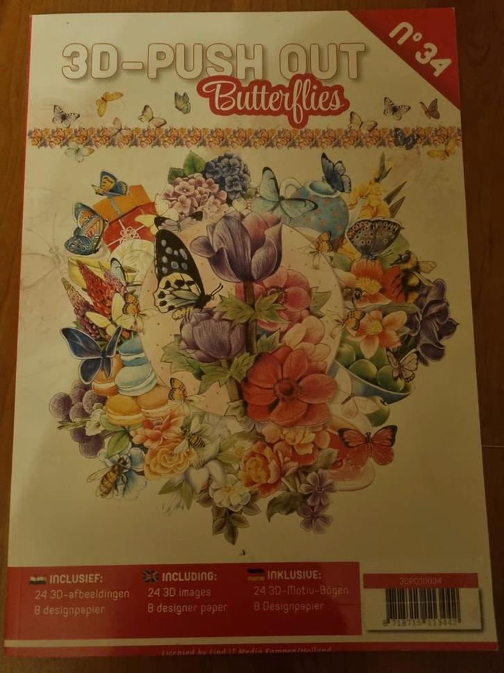 3D-Push Out Boek No.34 Butterflies, Hobby en Vrije tijd, Kaarten | Zelf maken, Nieuw, Overige typen, Overige thema's, Ophalen