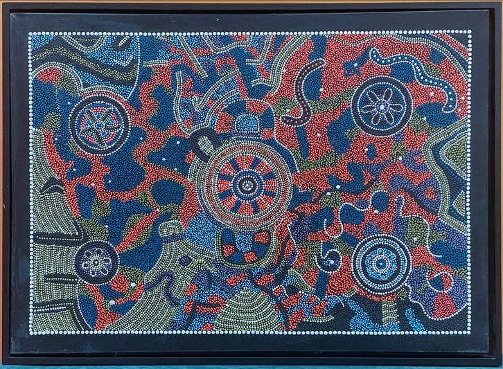 Abstract Aboriginal Art Schilderijen acryl op canvas, Antiek en Kunst, Kunst | Niet-Westerse kunst, Ophalen