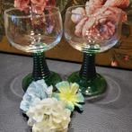 2 Roemer Wijnglazen Groene Voet, Antiek en Kunst, Ophalen of Verzenden