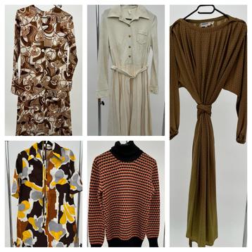 Deadstock vintage dames kleding, thema bruin/beige